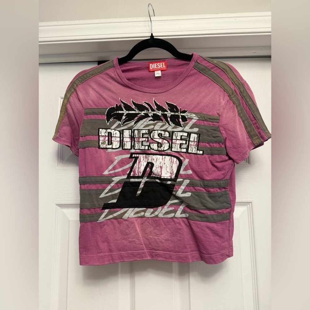 Diesel Vintage Cropped sun-faded T-shirt Womens in Violet Size Small - Picture 2 of 8